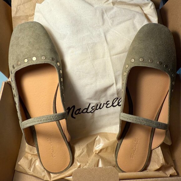 Madewell The Greta Ballet Flat Suede Slip On Mule in Olive suede NU882 - Picture 1 of 10